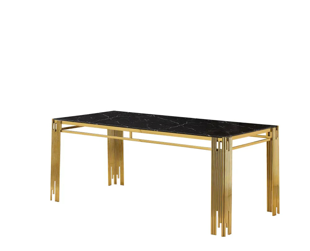 Table à manger FLUTE Gold Plateau en verre #couleur_marbré-noir