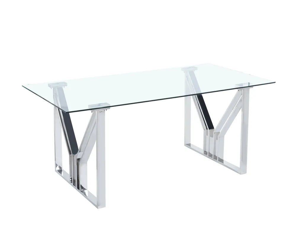 Table à manger IGREC CHROME PLATEAU TRANSPARENT 180x90x75cm