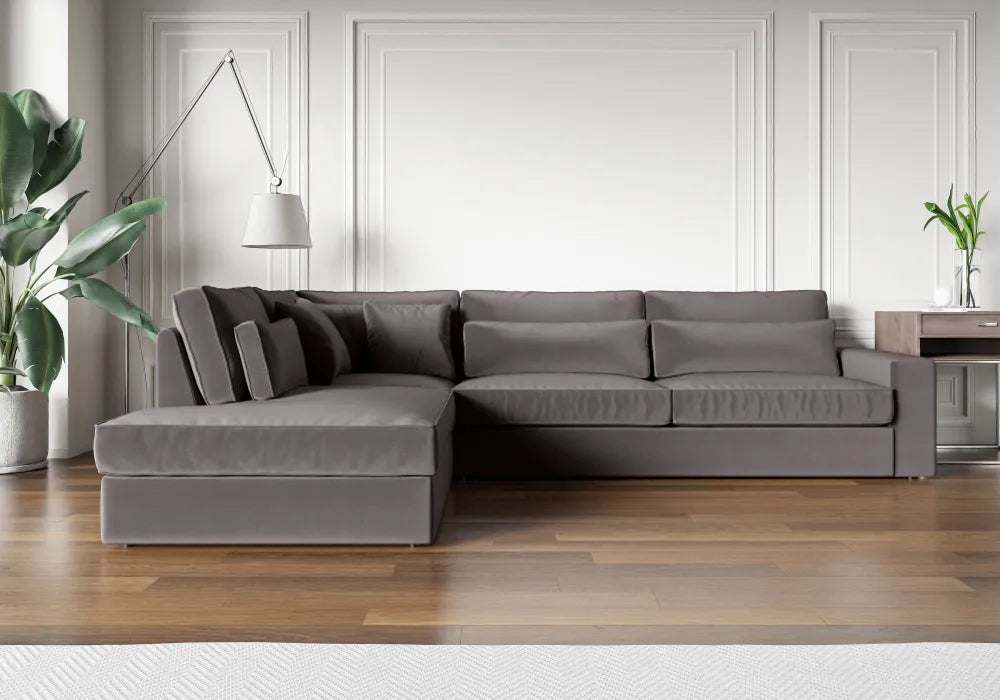 Canapé le BRISTOLA angle gauche velours gris 315x230cm