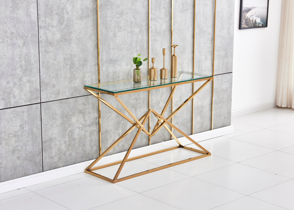 Console PYRAMID en verre Transparent 120x40x78 cm #couleur_gold