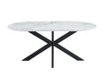 Table de repas MANON PIED NOIR PLATEAU CERAMIQUE MARBRE BLANC 180x90cm