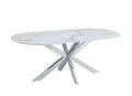 Table de repas MANON PIED CHROME PLATEAU CERAMIQUE MARBRE BLANC 200x100cm