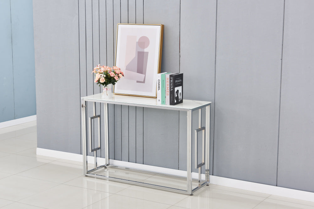 Console SOPHIE chrome 120x40x78 cm #couleur_marbré-blanc