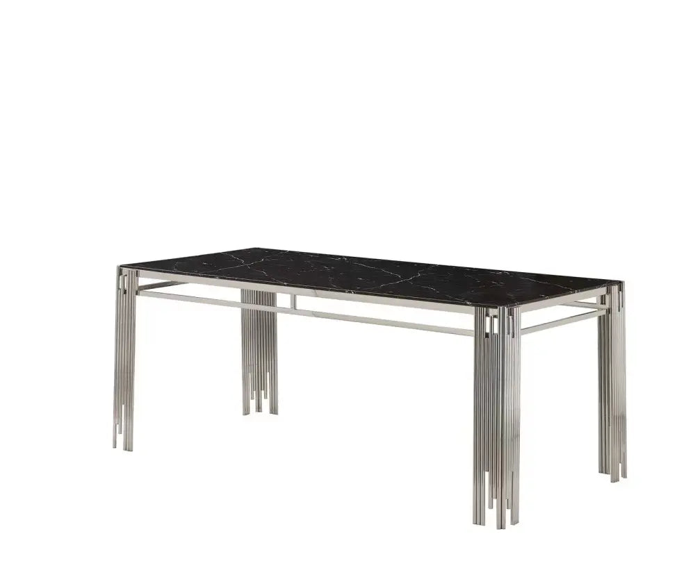 Table à manger XXL FLUTE Chrome Plateau en verre Marbré 180 cm #couleur_marbré-noir