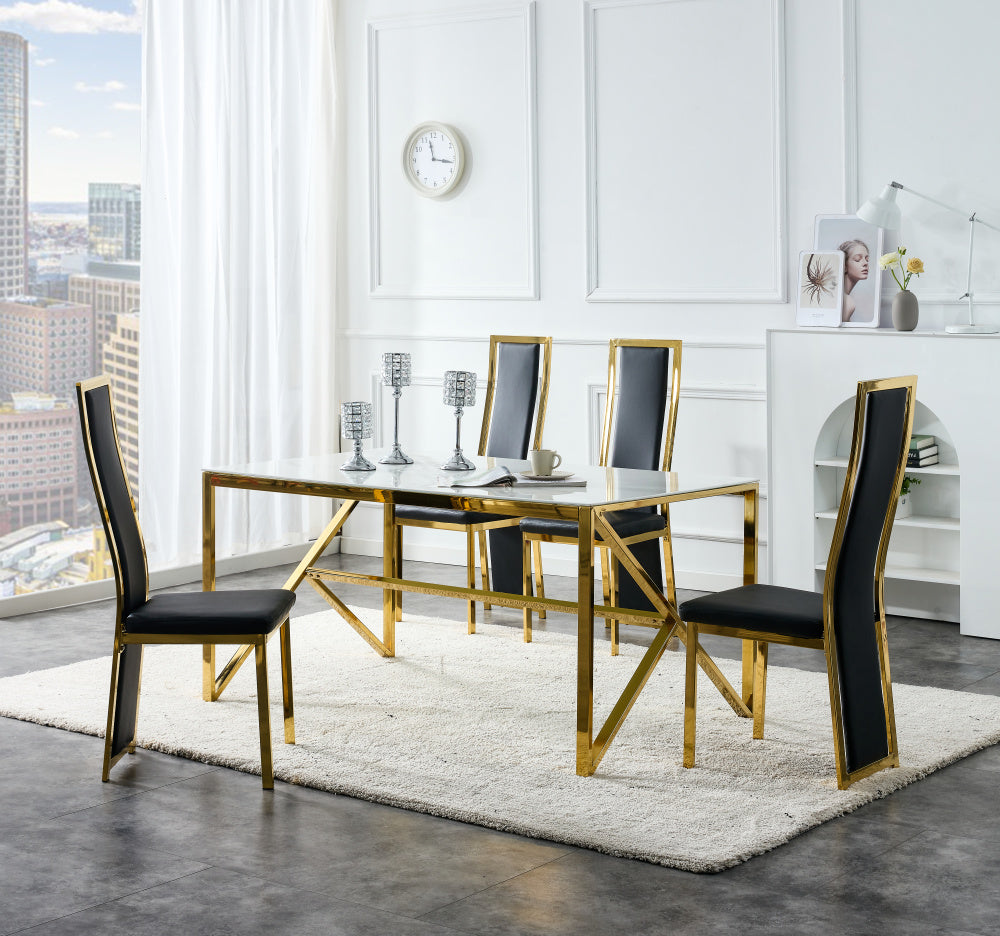 Lot de 6 chaises Dana simili cuir contour Gold #couleur_noir