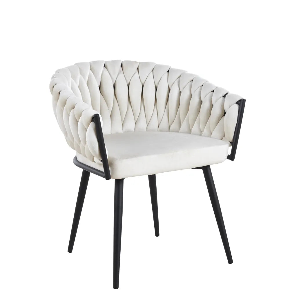 Chaise TRESSEE pied métal NOIR velours ECRU, BEIGE, TAUPE et GRIS