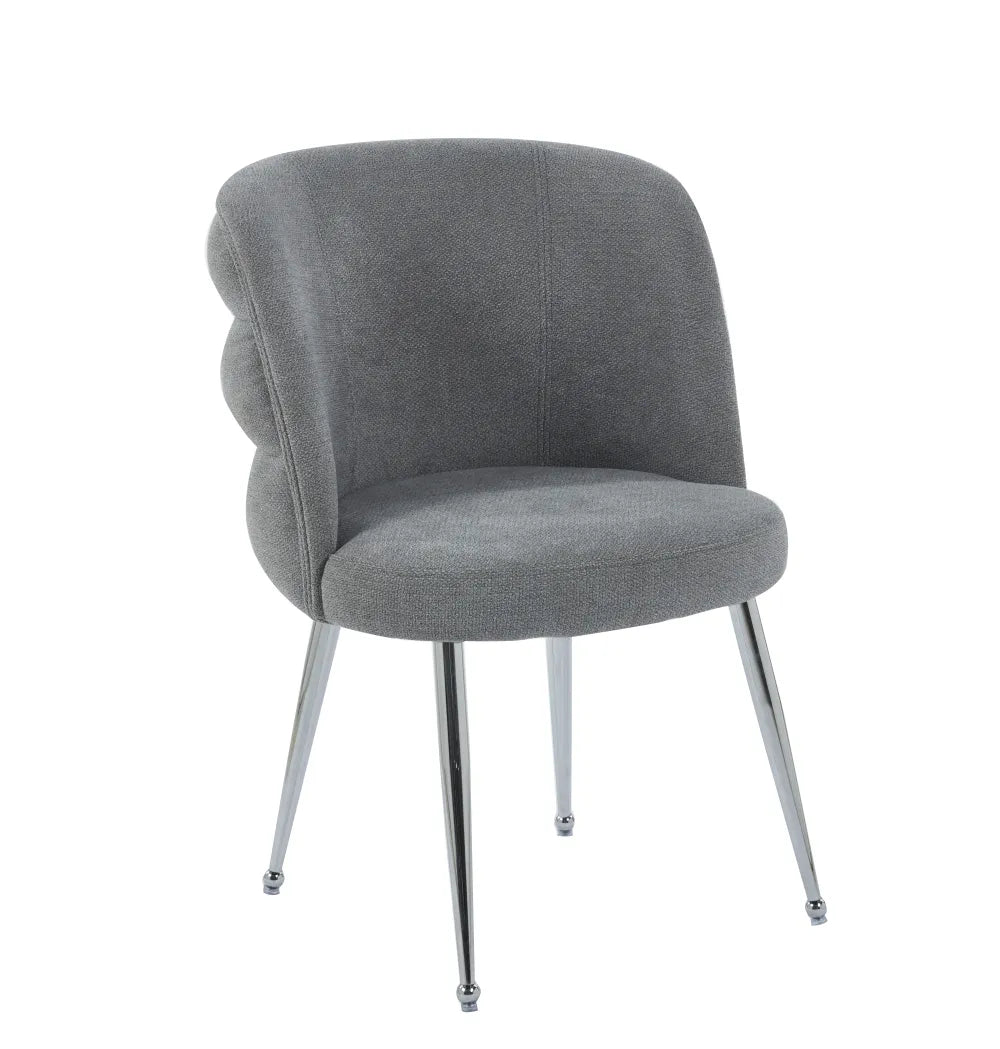 Chaise SACHA pied chrome tissus effet LIN ECRU, MOKA, GRIS, ANTHRACITE