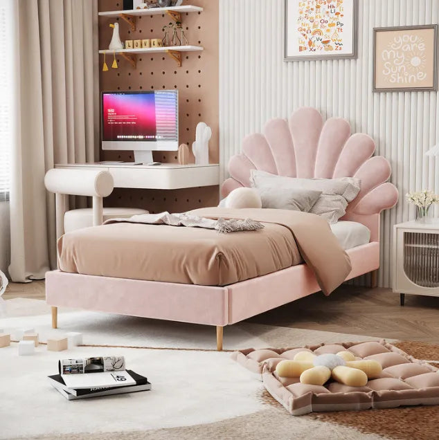 Lit enfant coquillage ECRU et ROSE 90x190cm