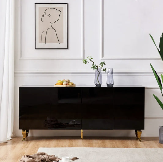 Buffet BAROQUE NOIR LAQUE PIED DORE 180x40x80cm