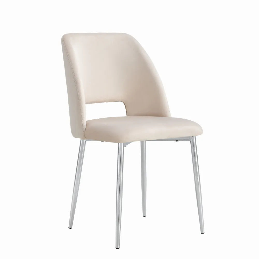 Chaise AVA pied CHROME VELOURS GRIS ET BEIGE
