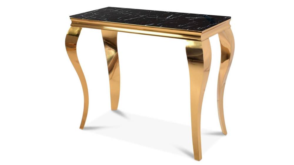 Console BAROQUE Gold plateau en verre 110x50x85 cm #couleur_marbré-noir