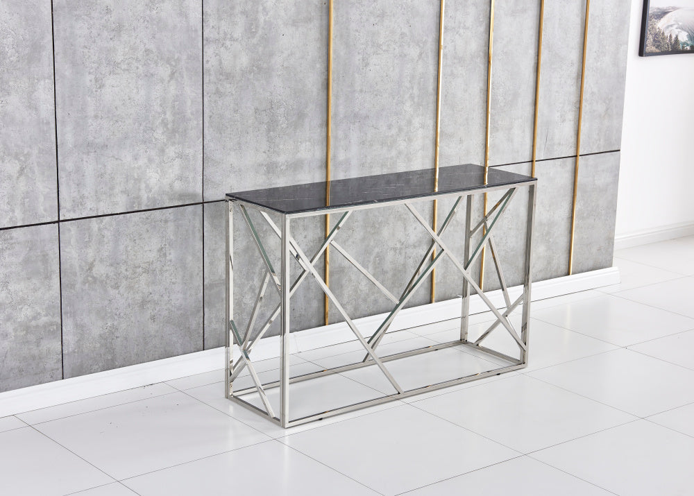 Console GEOMAG Inox Verre 120x40x78 cm #couleur_marbré-noir