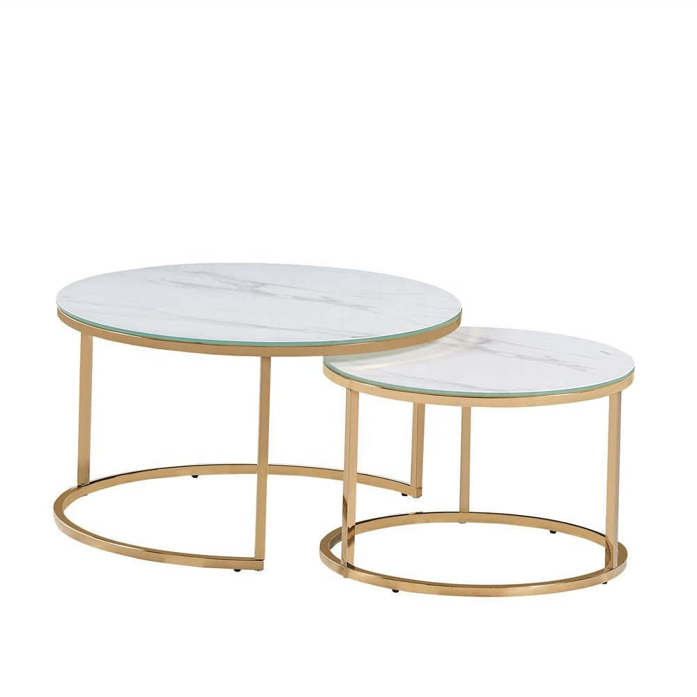 Lot de 2 tables Basses Gigogne ARTO Gold et plateau en verre