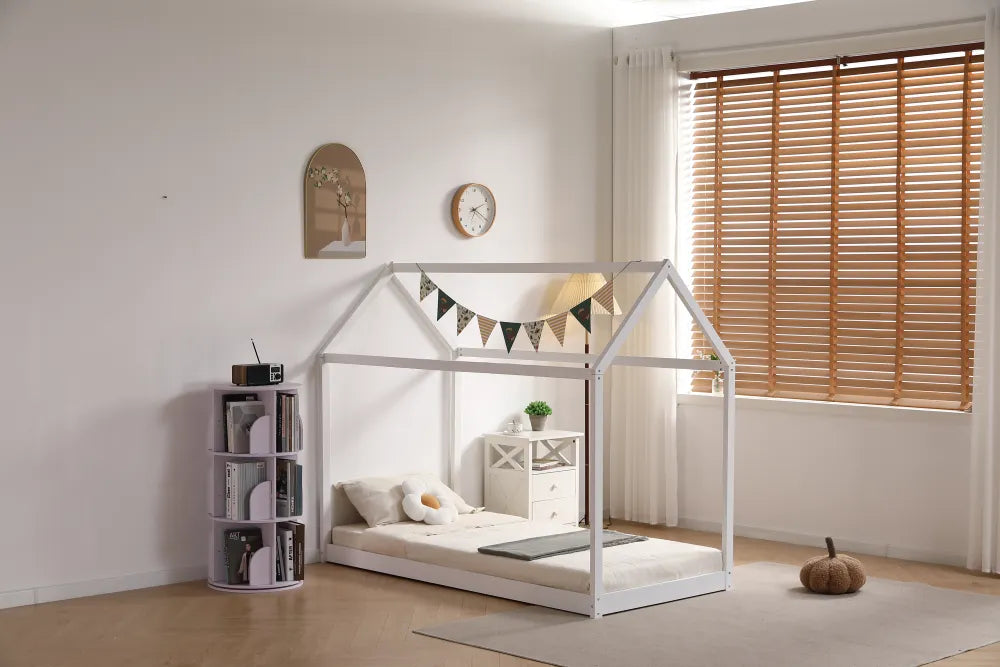 Lit enfant ROBINSON CABANE GRIS ET BLANC 90x190cm
