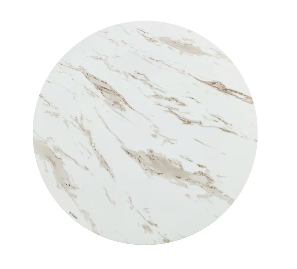 Table basse ronde LORIE chrome plateau en verre D90 cm #couleur_marbré-blanc