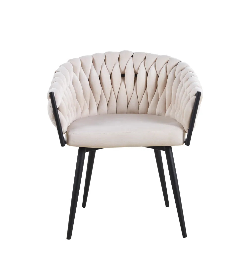 Chaise TRESSEE pied métal NOIR velours ECRU, BEIGE, TAUPE et GRIS