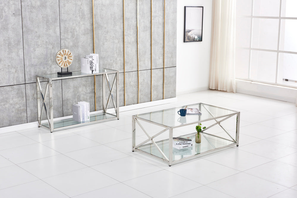 Table console KENSY en verre 120x40x78 cm #couleur_chrome