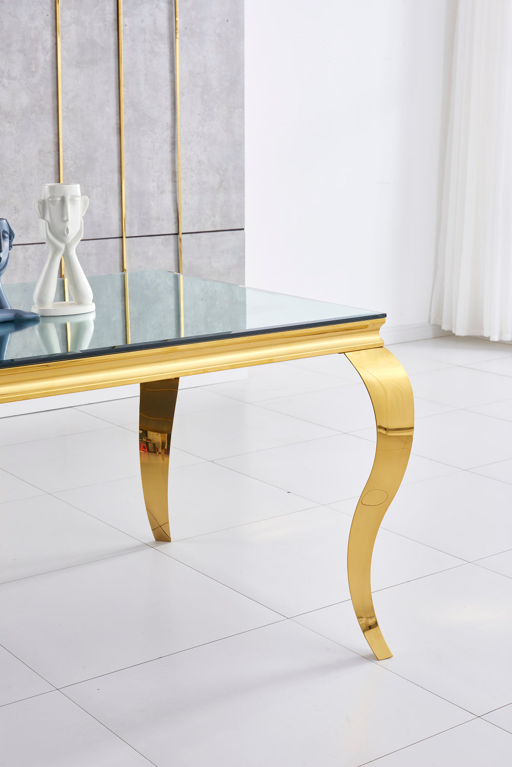 Table à manger BAROQUE 6 à 8 couverts pieds gold plateau en verre 180x90 cm #couleur_miroir