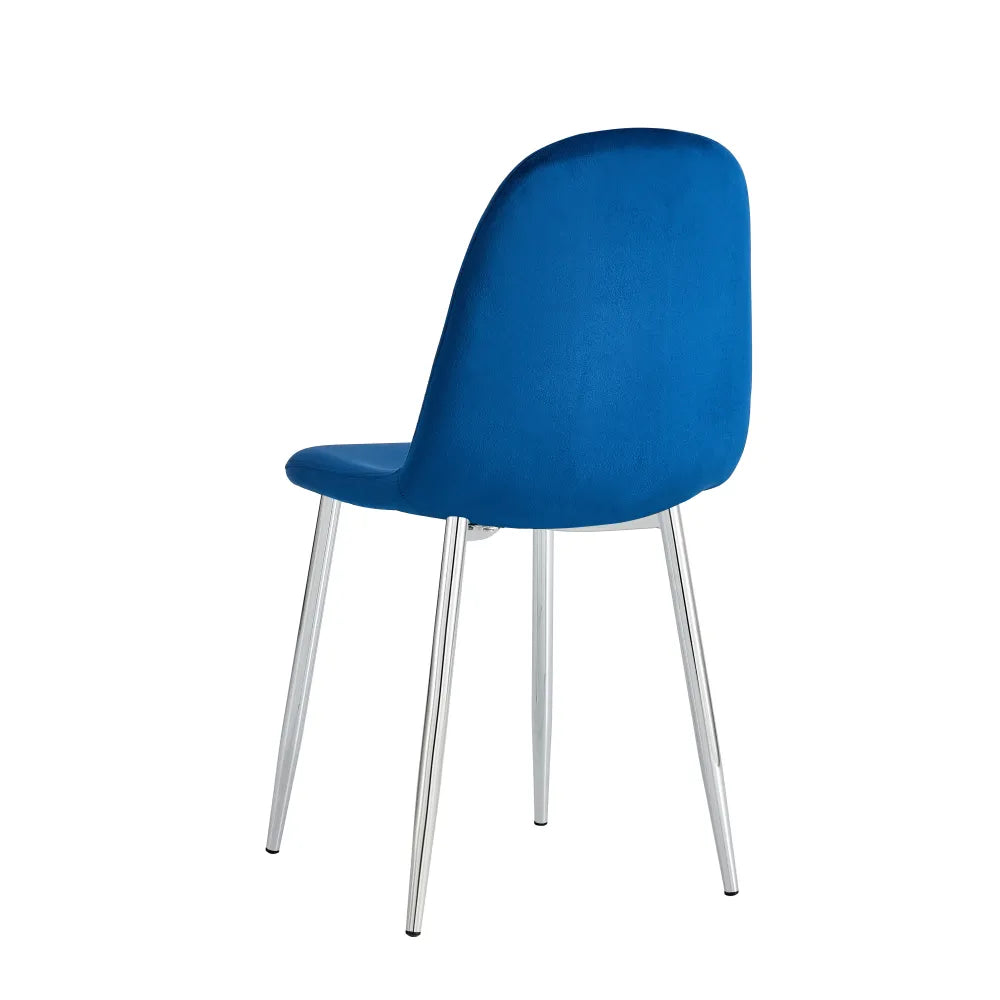 Chaise SCANDINAVE velours BLEU pied CHROME