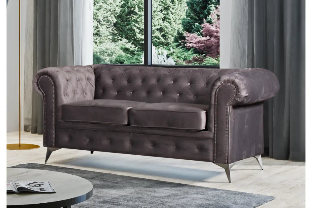 Canapé clouté TIFFANY 2 places velours GRIS 184x88cm