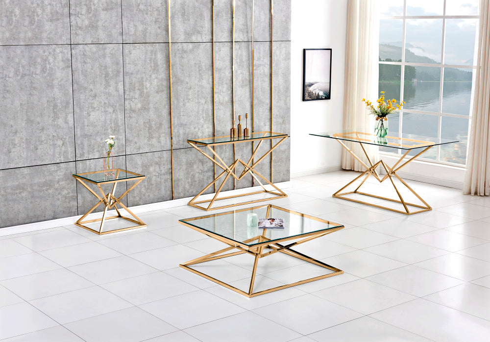 Console PYRAMID en verre Transparent 120x40x78 cm #couleur_gold