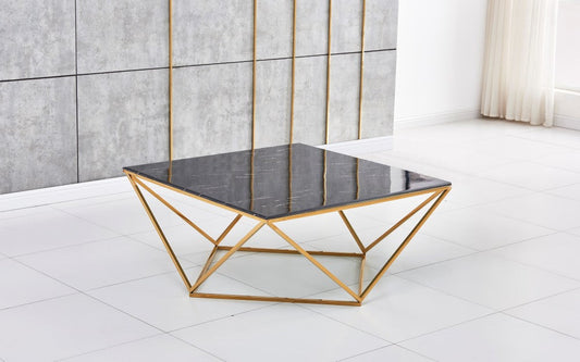 Table Basse ALINA Gold plateau en verre trempé 80x80x45 cm #couleur_marbré-noir