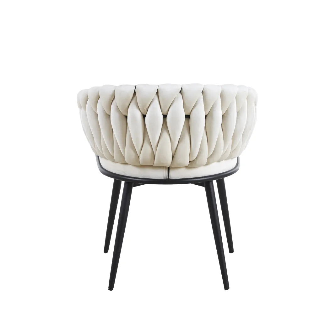 Chaise TRESSEE pied métal NOIR velours ECRU, BEIGE, TAUPE et GRIS