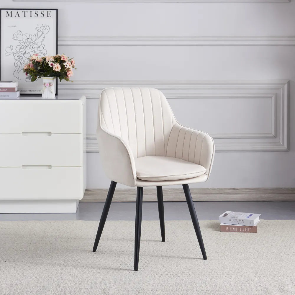 Chaise CANVAS pied NOIR assise velours BEIGE et MOKA
