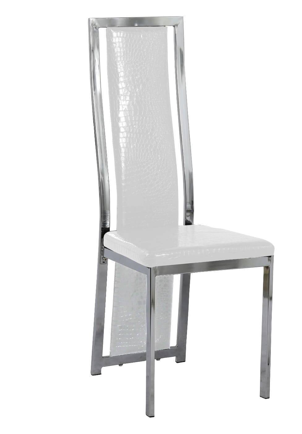 Lot de 6 chaises Dana simili cuir contour chromé #couleur_croco-blanc