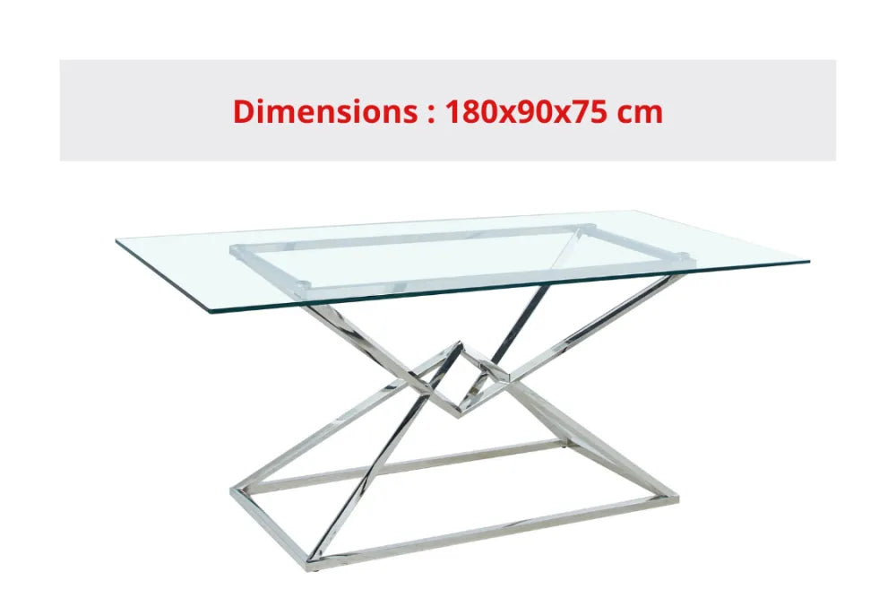 Table PYRAMIDE CHROME TRANSPARENT 180x90cm