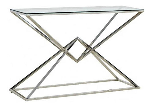 Console PYRAMID en verre Transparent 120x40x78 cm #couleur_chrome