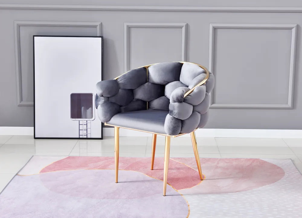 Chaise BALLON pied GOLD velours NOIR, TAUPE, BEIGE  et ANTHRACITE