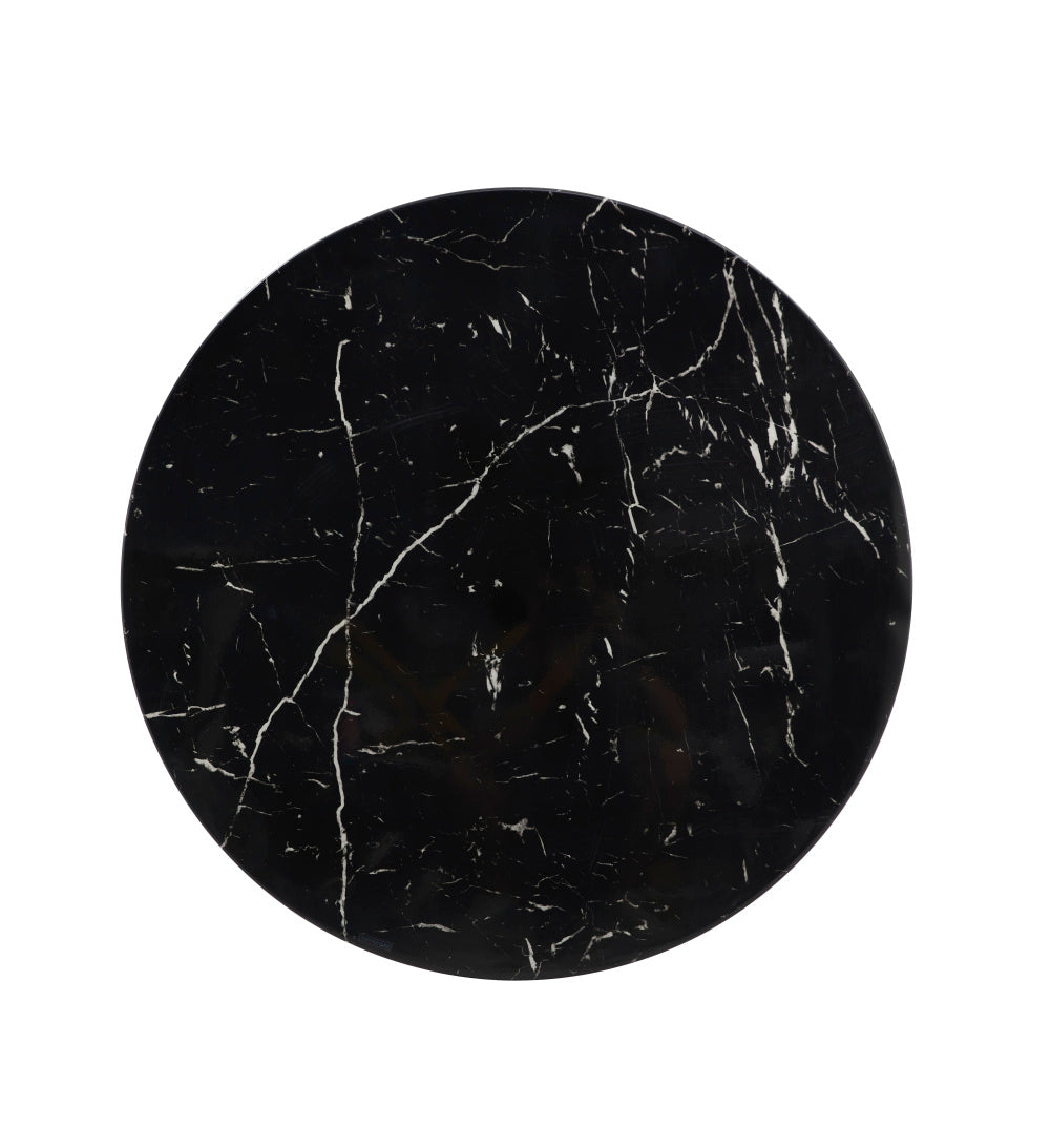 Table basse ronde LORIE métal noir plateau en verre D90 cm #couleur_marbré-noir