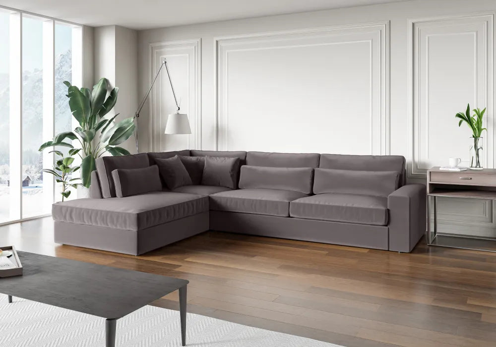 Canapé le BRISTOLA angle gauche velours gris 315x230cm