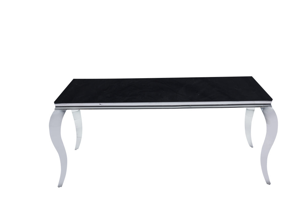 Table à manger BAROQUE 6 à 8 couverts pieds chrome plateau en verre 180x90 cm #couleur_noir