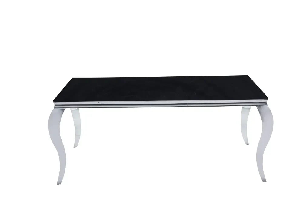 Table à manger BAROQUE 4 à 6 couverts pieds chrome plateau en verre 150x90 cm #couleur_noir