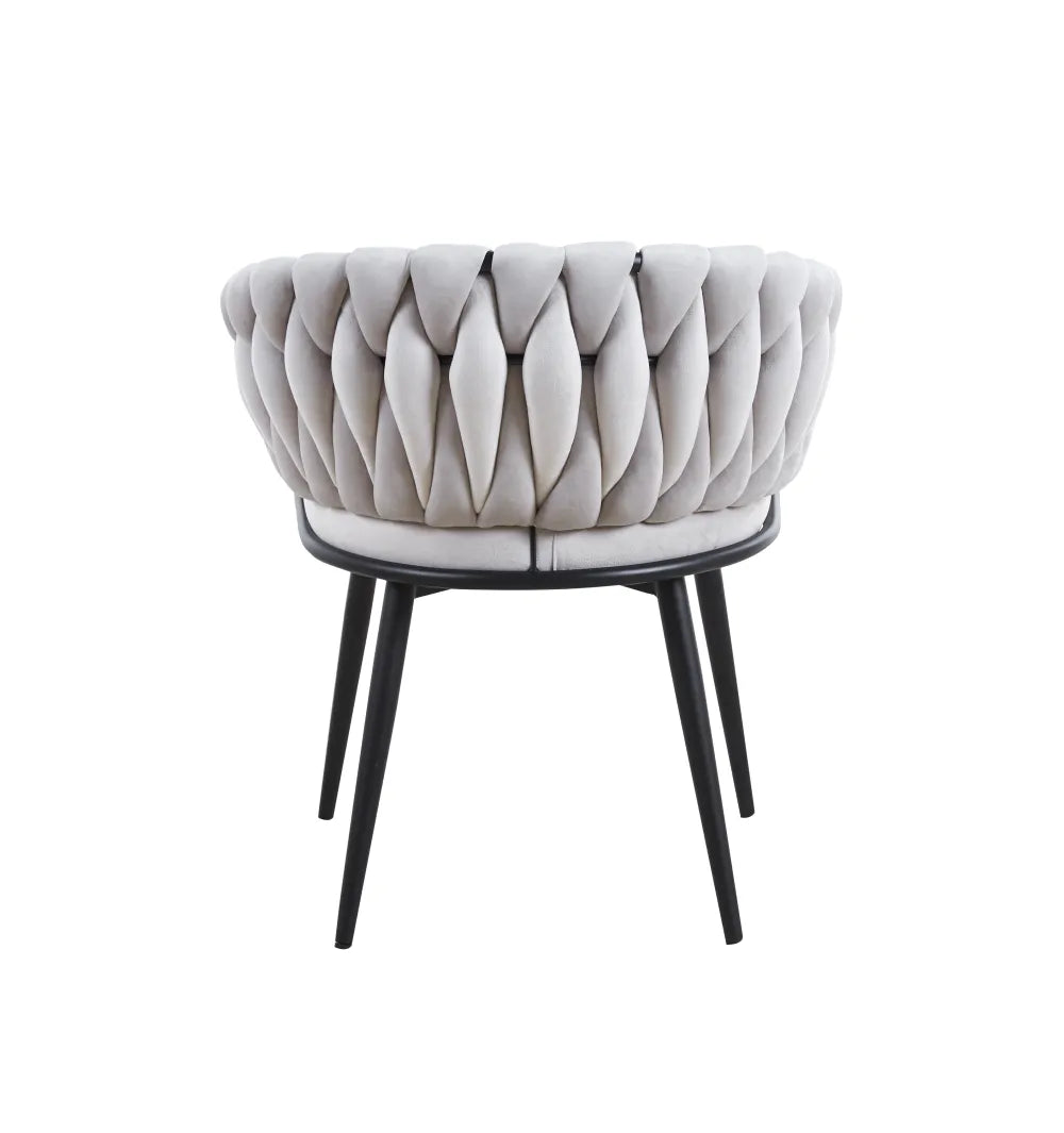 Chaise TRESSEE pied métal NOIR velours ECRU, BEIGE, TAUPE et GRIS