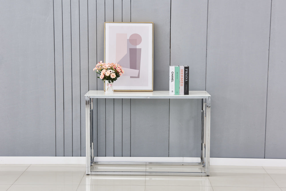 Console SOPHIE chrome 120x40x78 cm #couleur_marbré-blanc