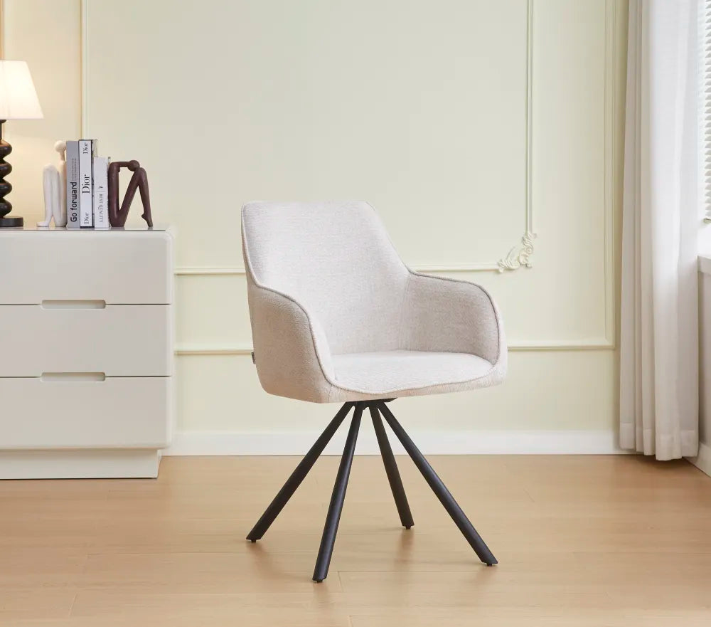 Chaise LOLA PIED METAL NOIR TISSUS ECRU ET GRIS