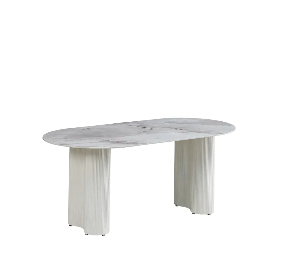 Table de repas VENEZIA PIEDS BEIGE PLATEAU MARBRE GRIS