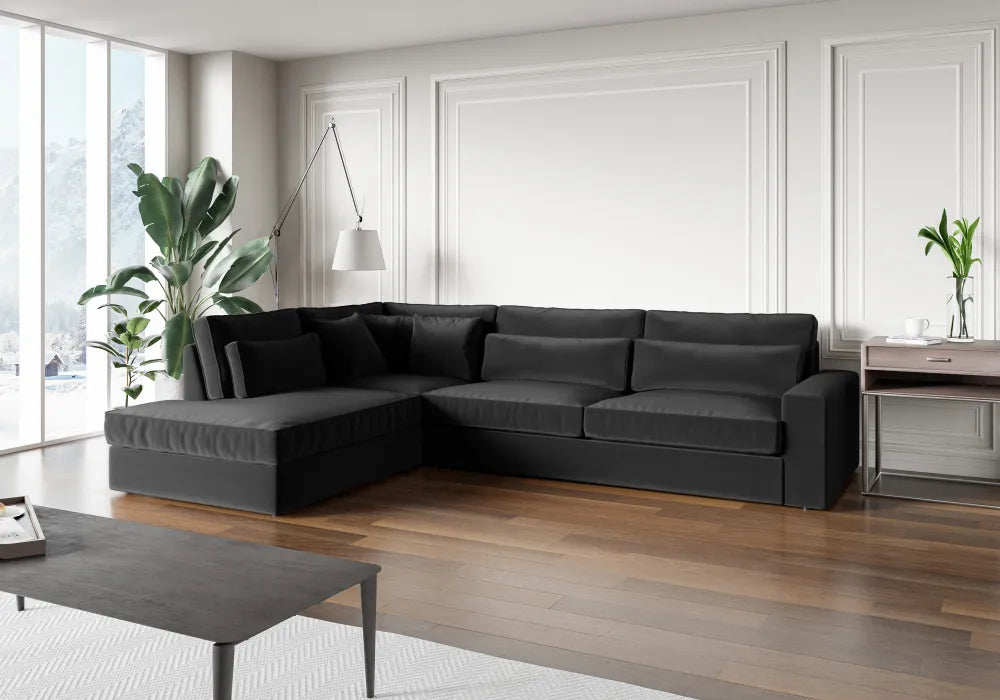 Canapé LE BRISTOLA angle gauche velours anthracite 315x230cm