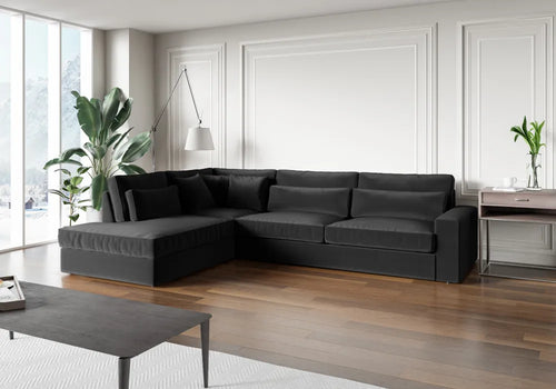 Canapé LE BRISTOLA angle gauche velours anthracite 315x230cm