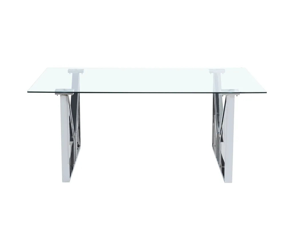 Table à manger IGREC CHROME PLATEAU TRANSPARENT 180x90x75cm