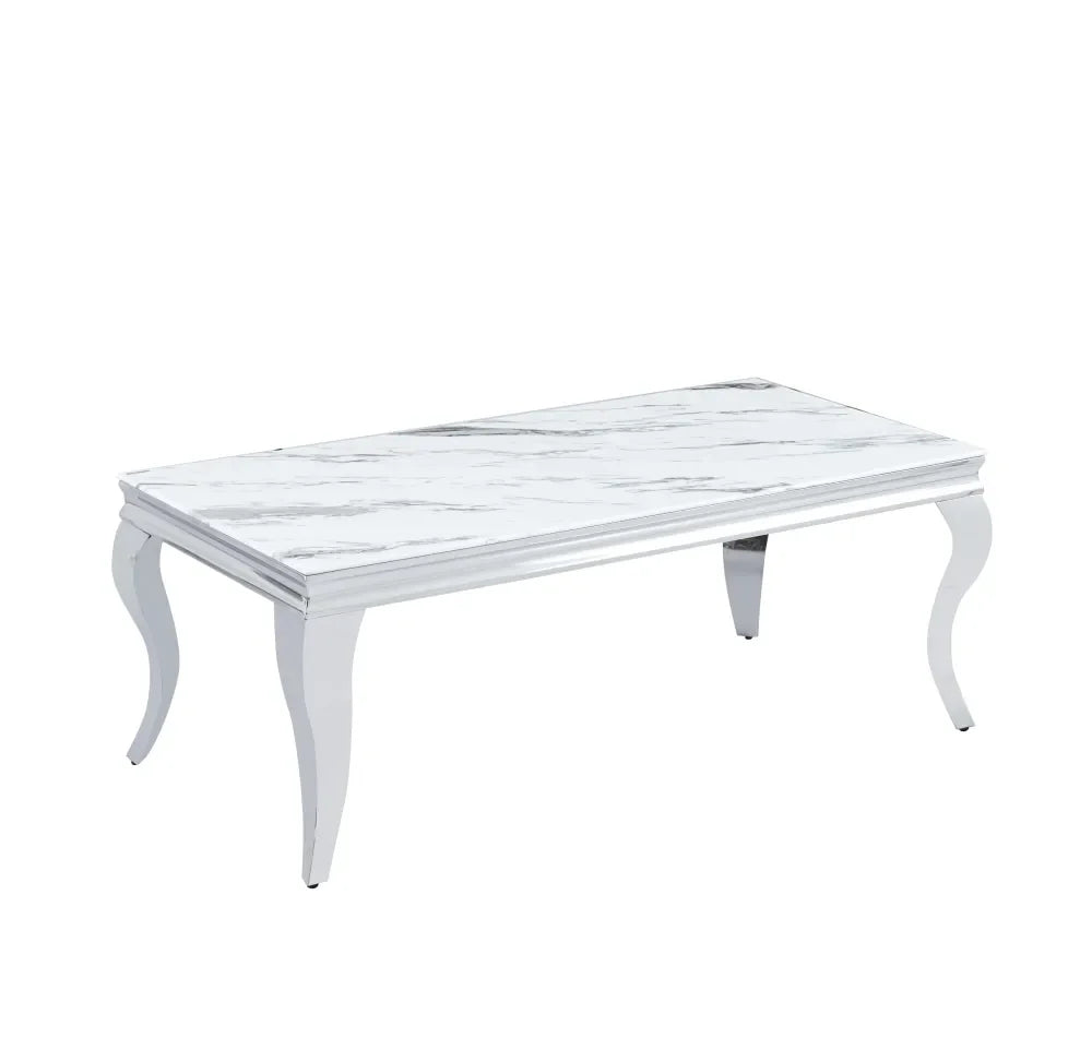Table basse BAROQUE Chrome  120x60x45 cm #couleur_marbré-blanc