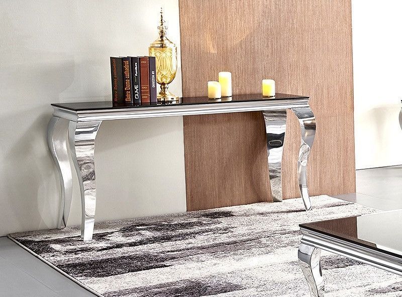 Console BAROQUE Chrome plateau en verre 110x50x85 cm #couleur_noir