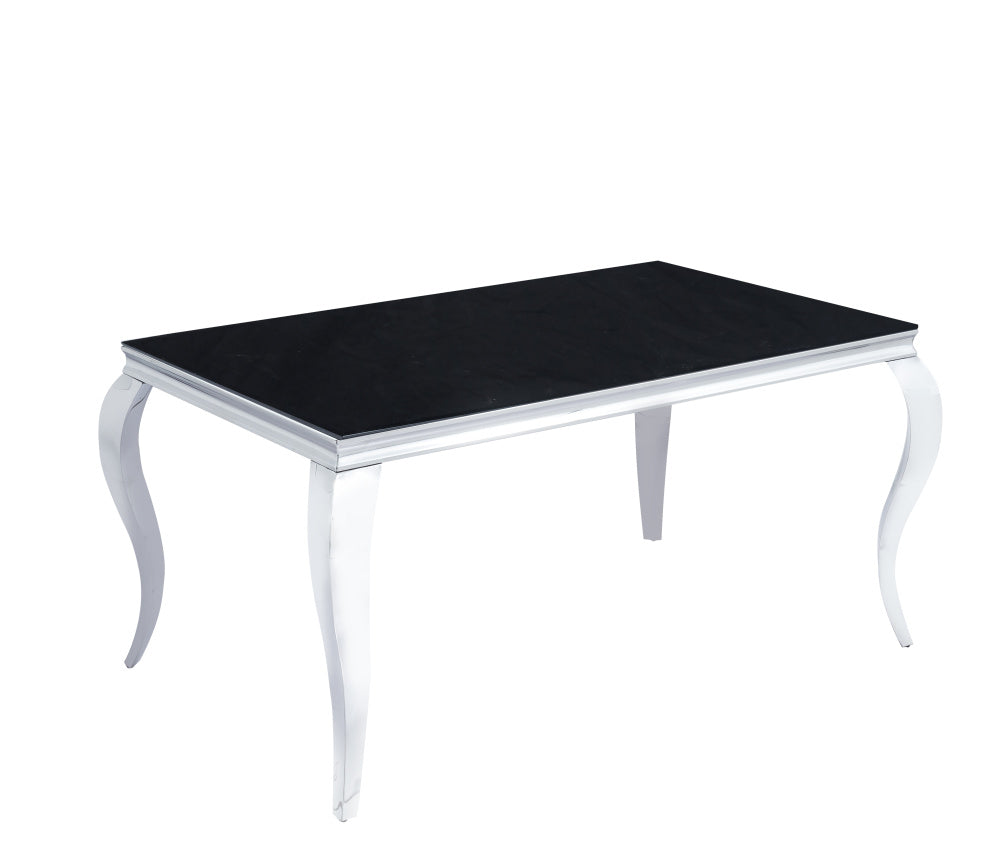 Table à manger BAROQUE 6 à 8 couverts pieds chrome plateau en verre 180x90 cm #couleur_noir