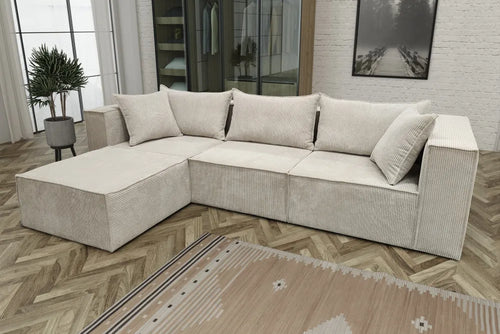 Canapé MODULO 3+1 velours côtelé écru angles universel 305x192cm