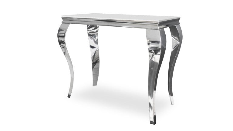 Console BAROQUE Chrome plateau en verre 110x50x85 cm #couleur_blanc