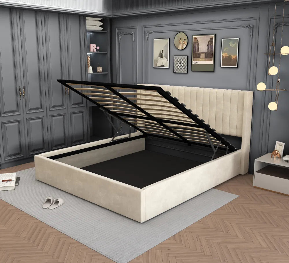 LIT DOUBLE COFFRE CAMILLE 140X190CM #couleur_beige