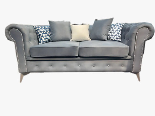 Canapé clouté TIFFANY 2 places velours GRIS 184x88cm